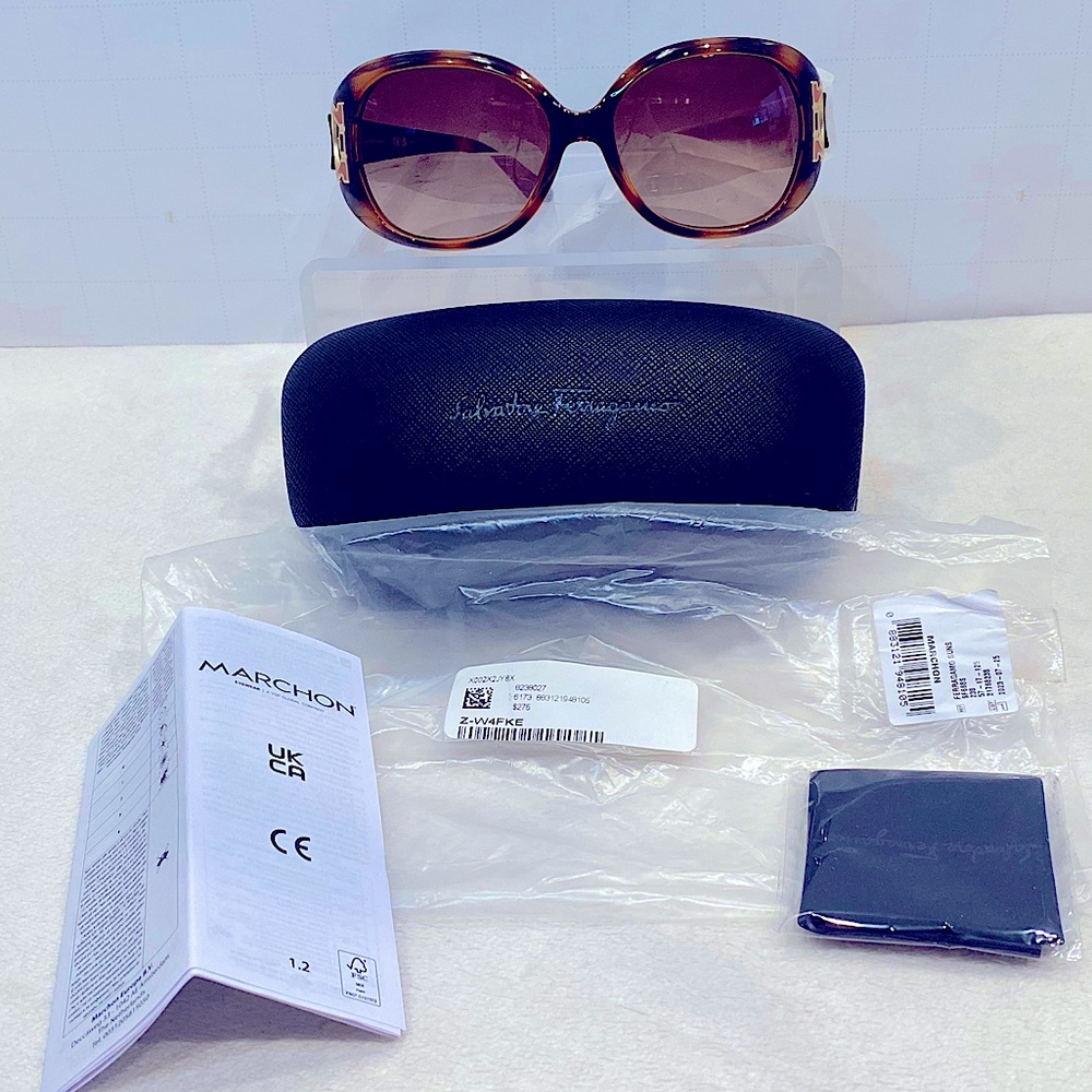 S. Ferragamo Brown w/ Red Logo Sunglasses